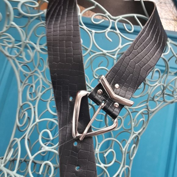 Genuine Leather Belt Alligator Embossed Goth Avant Garde Punk Triangle Brutalist - Picture 13 of 15